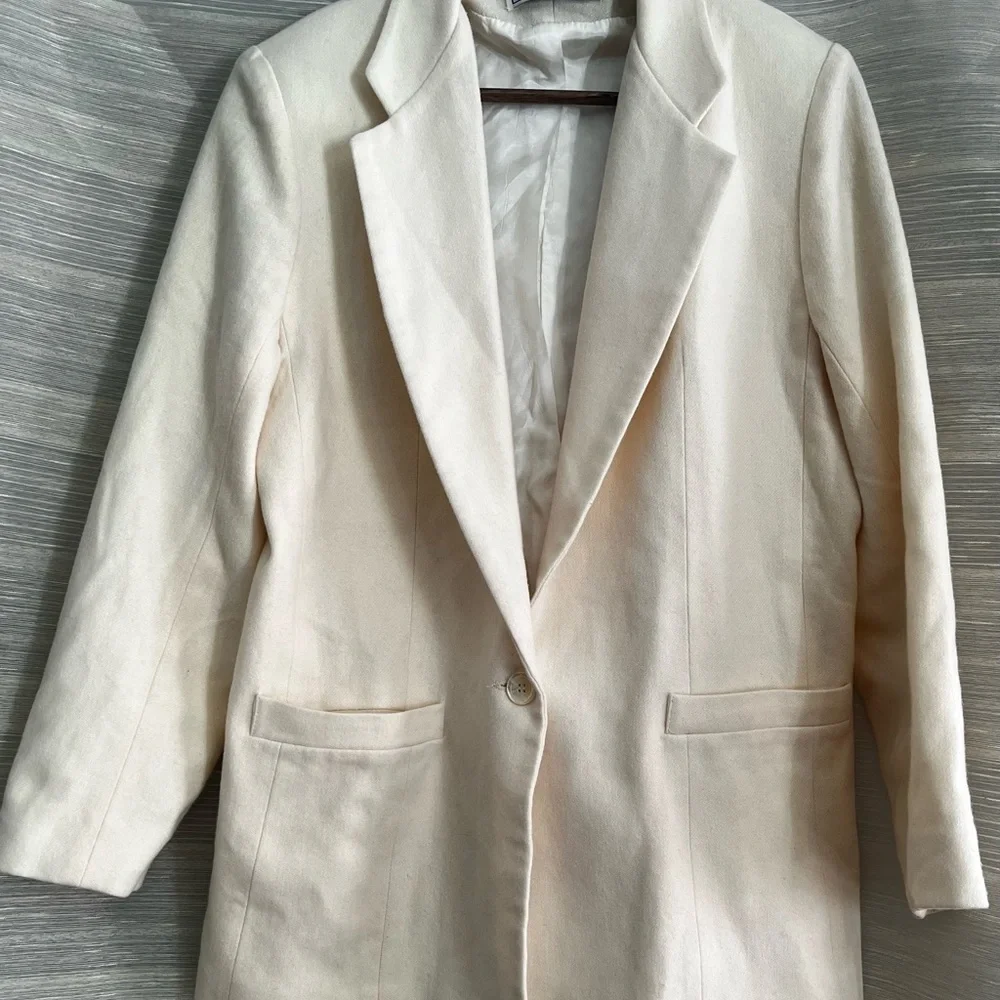 Vintage Ivory Wool Blazer | Made in USA | Minimalist 80s–90s Jacket